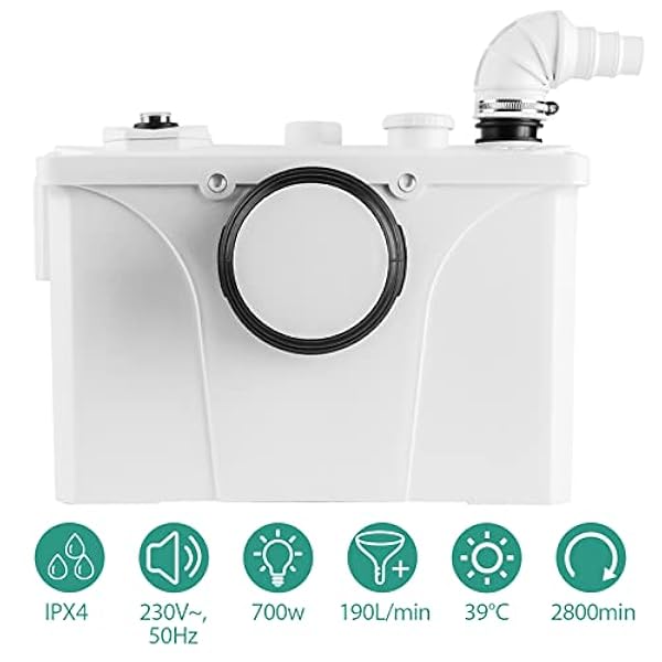 Vigevee Vuilwaterpomp, 700 W, fecaliënpomp, 190 l/min, 4-in-1 vuilwater, afvalwater, fecaliënpomp voor toilet, wasbak, zeer stil